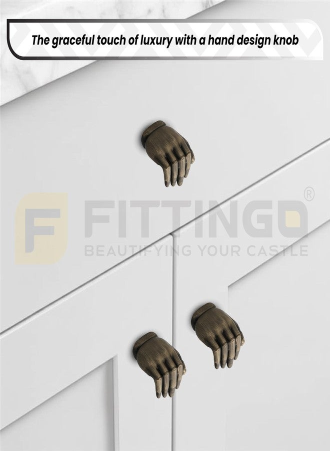FITTINGO Hand Design Knob for Drawer/Door Knob/Drawer Knobs/Decorative Knobs and Pulls/Door Hardware/Zinc Alloy (Antique Finish) Pack of 4 - Image 4